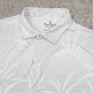 Nat Nast Polo Shirt Mens 2XL XXL Gray Floral Cotton/Poly Short Sleeve Pullover